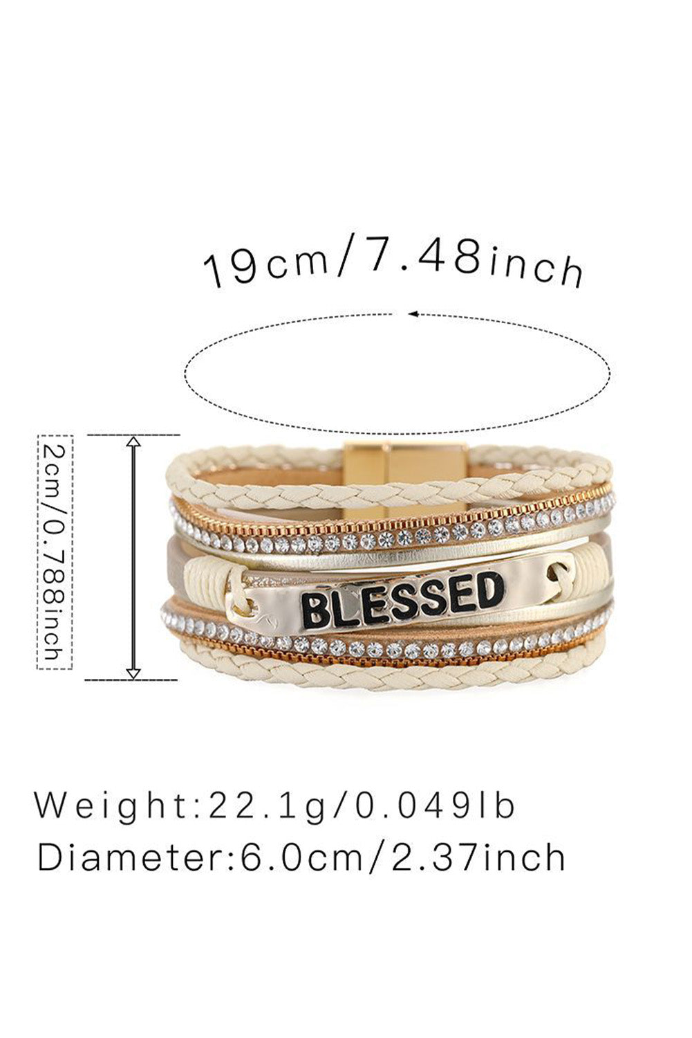 Beige BLESSED Rhinestone Braided Detail Buckle Bracelet Jewelry JT's Designer Fashion
