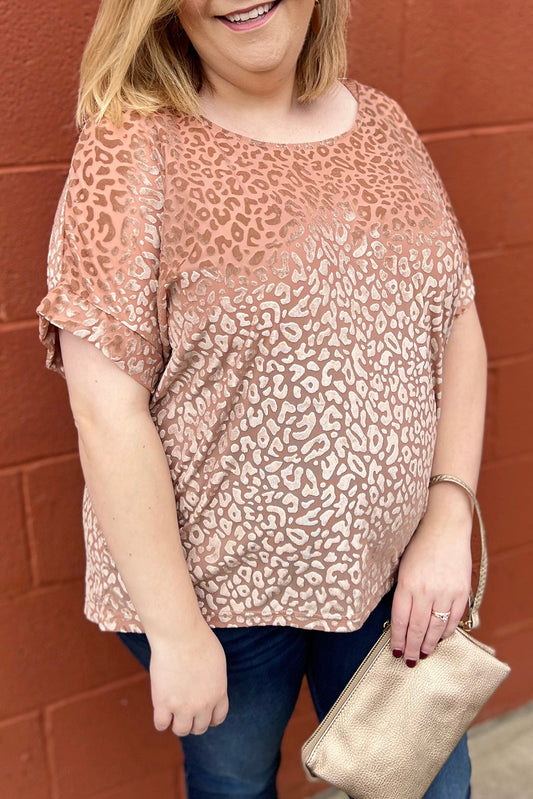 Pink Plus Size Ombre Glitter Leopard T-shirt Plus Size Tops JT's Designer Fashion