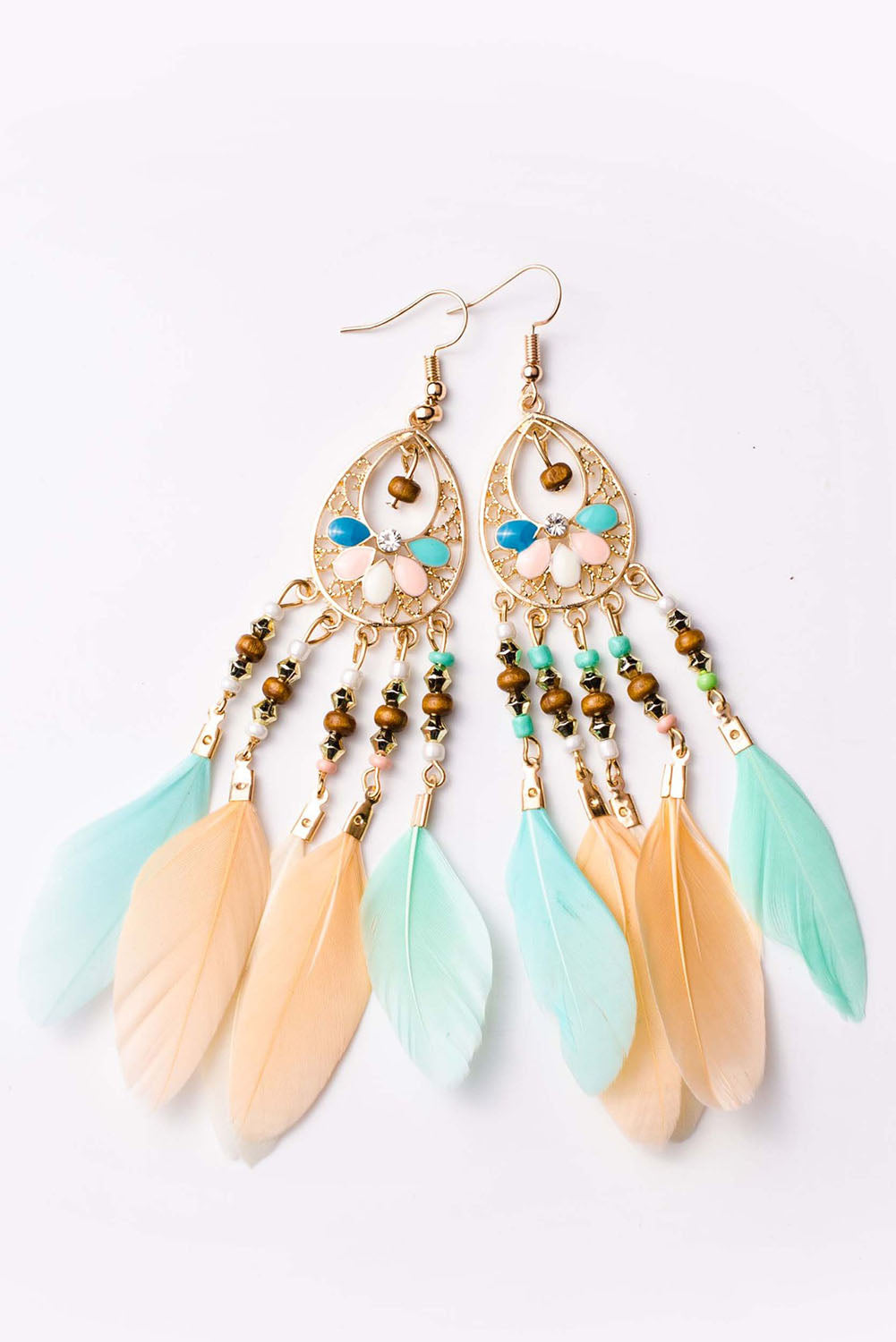 Multicolor Bohemian Hollow-out Feather Tassel Earrings Jewelry JT's Designer Fashion