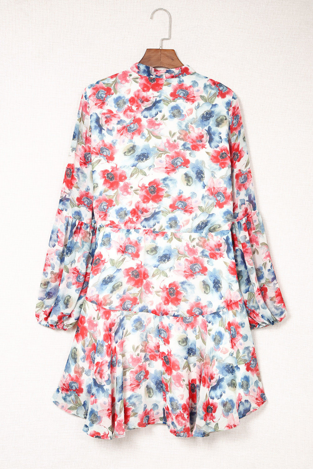 Sky Blue Vintage Floral Print Drawstring Flowy Dress Dresses JT's Designer Fashion