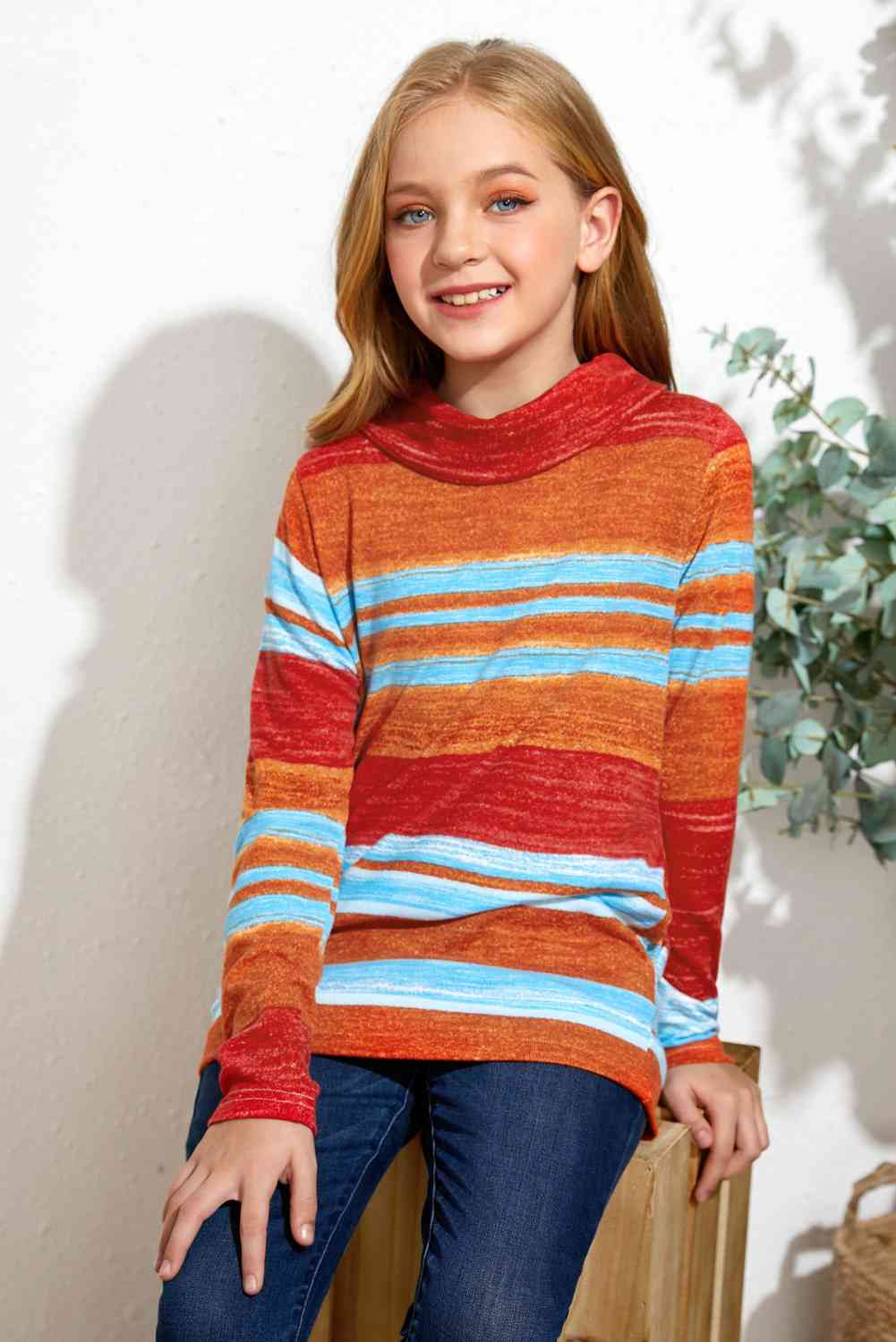 Girls Striped Cowl Neck Top with Pockets Girls Tops JT's Designer Fashion