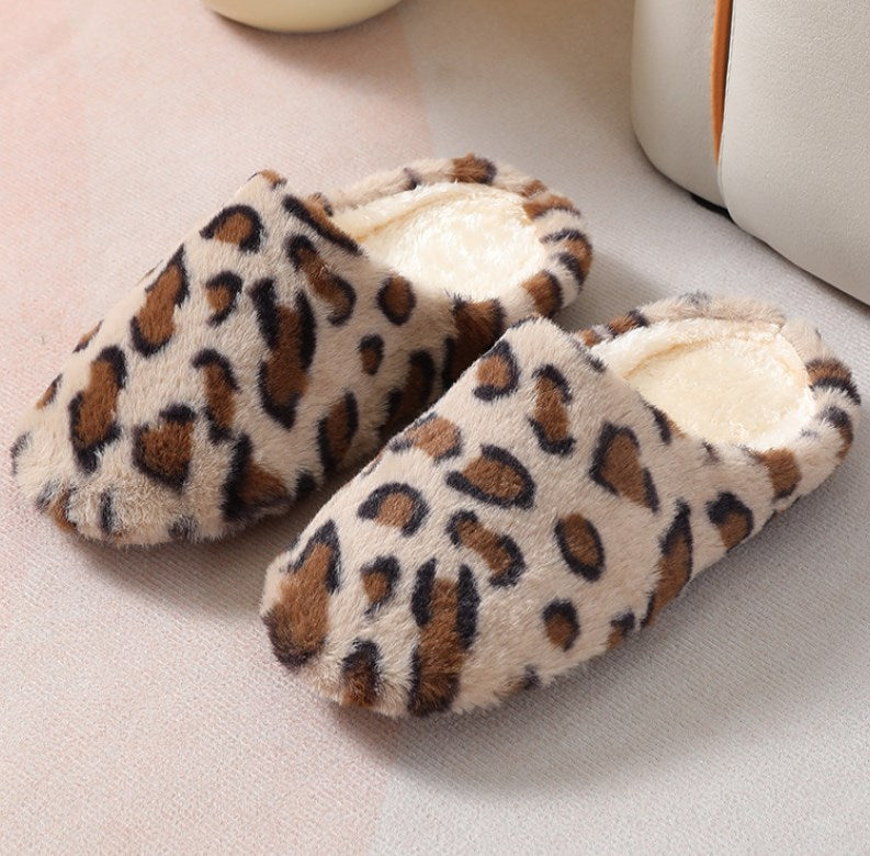 Camel Leopard Print Fuzzy Home Slippers Slippers JT's Designer Fashion