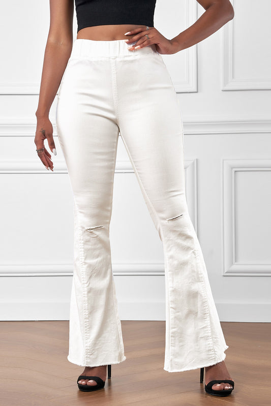 White Distressed Bell Bottom Denim Pants White 71%Cotton+27.5%Polyester+1.5%Elastane Jeans JT's Designer Fashion