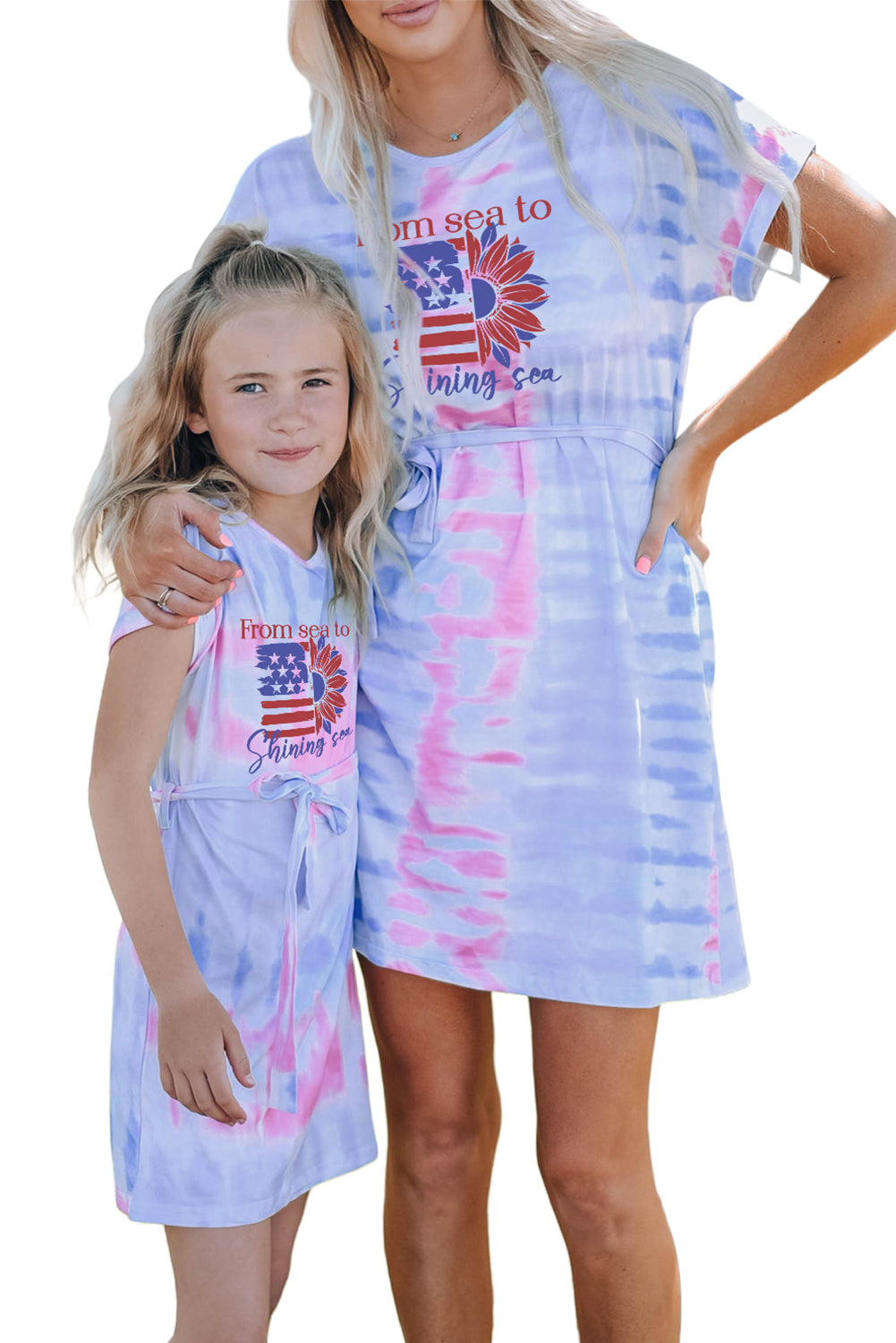 Multicolor American Flag Sunflower Tie Dye Print Adult Mini Dress Family Dress JT's Designer Fashion