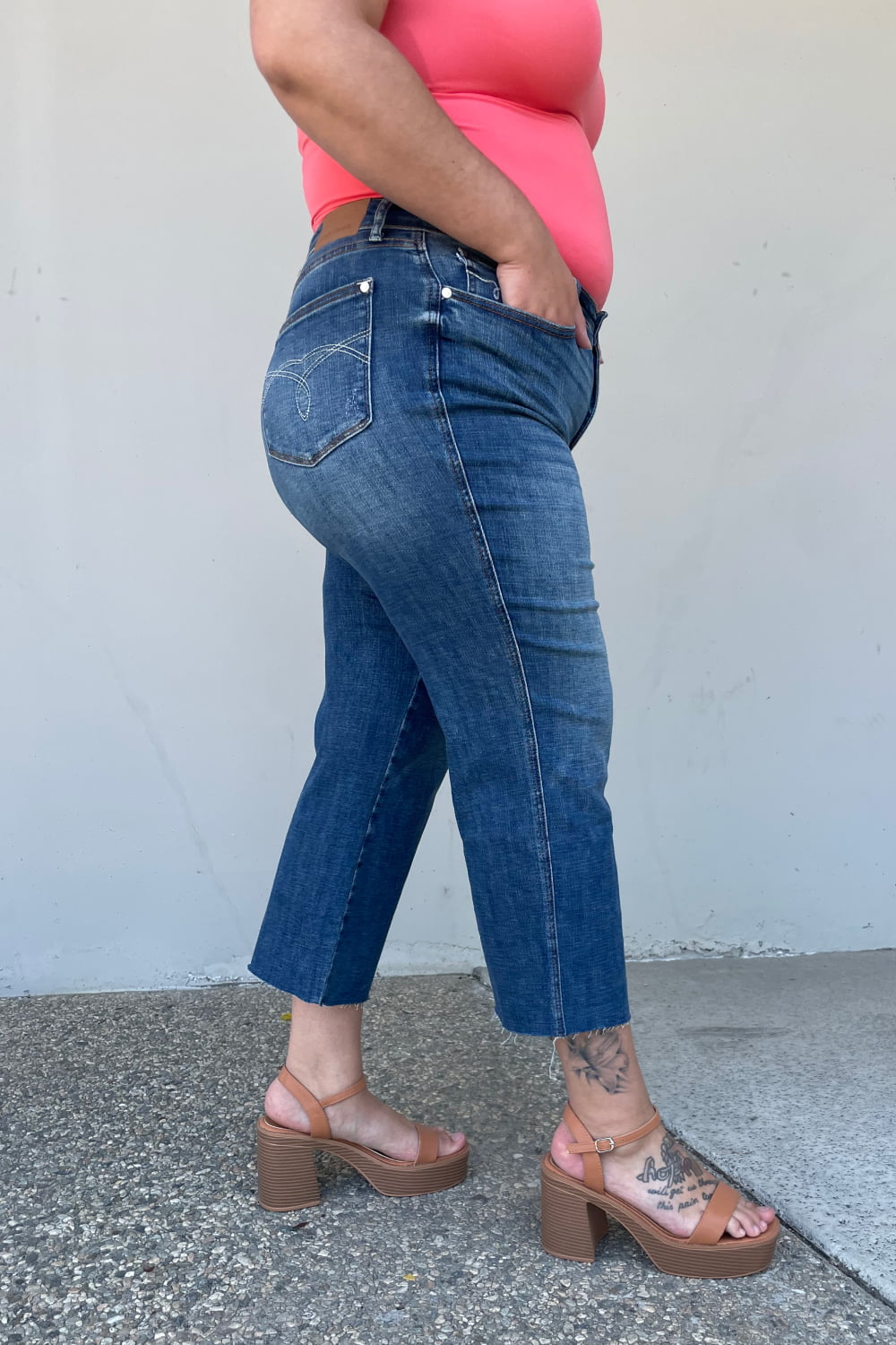 Judy Blue Renee Full Size Medium Wash Wide Leg Cropped Jeans Jeans JT's Designer Fashion