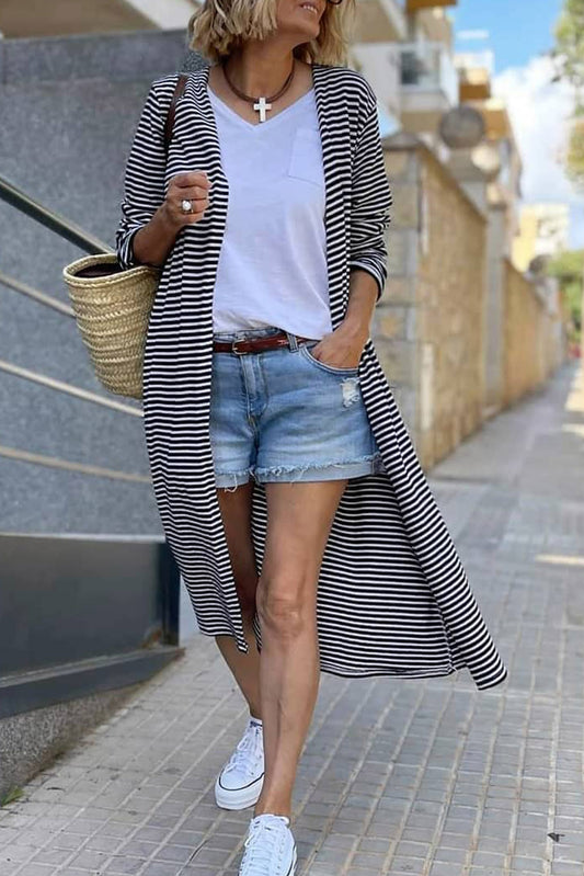 Stripe Long Sleeve Open Front Kimono Outerwear JT's Designer Fashion
