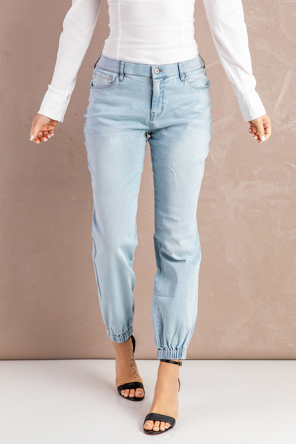Sky Blue Acid Wash Jogger Jeans Jeans JT's Designer Fashion