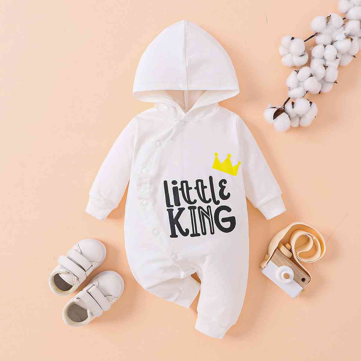 LITTLE KING Hooded Bodysuit White Baby JT's Designer Fashion