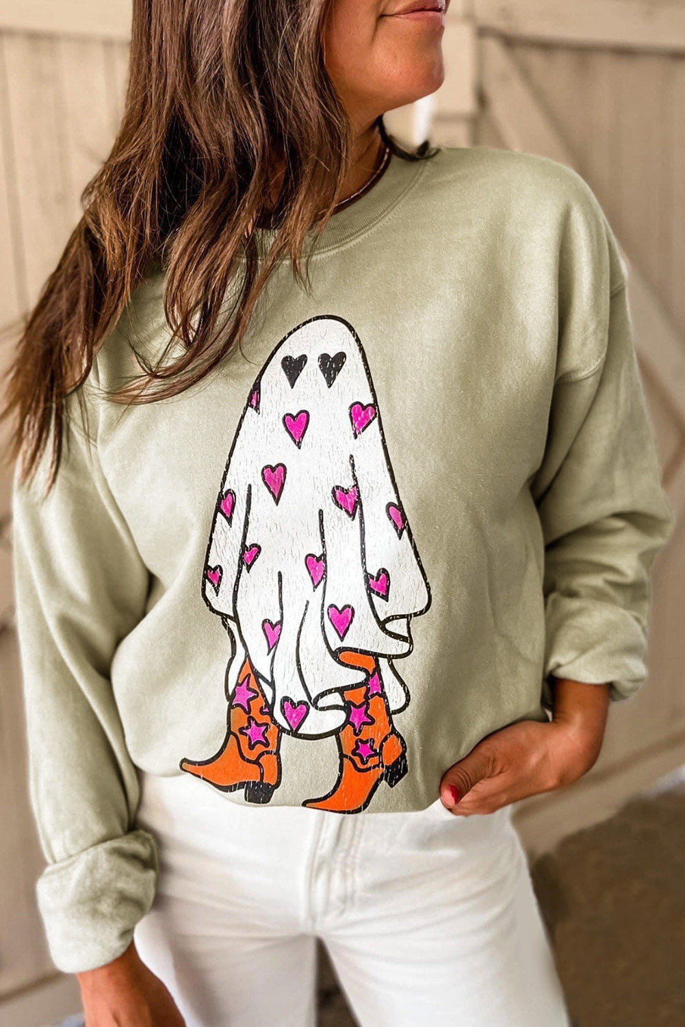 Khaki Boo in Boots Graphic Sweatshirt Graphic Sweatshirts JT's Designer Fashion