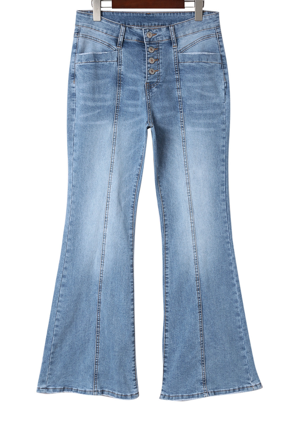 Sky Blue Button Fly Seamed Flare Jeans Jeans JT's Designer Fashion