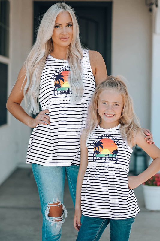 Salt Water Heals Everything Print Striped Tank Top for Kids Stripe 100%polyester Family T-shirts JT's Designer Fashion