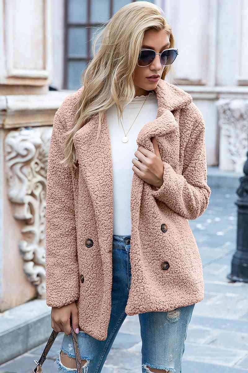 Full Size Lapel Collar Sherpa Coat Dusty Pink Coats & Jackets JT's Designer Fashion