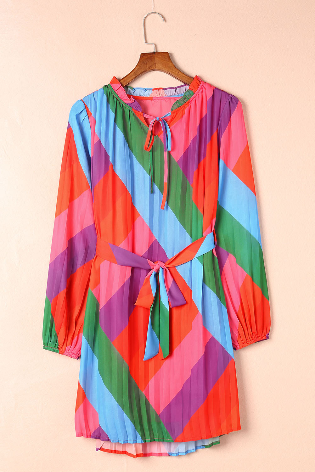 Multicolor Color Block Pleated Lace-up High Waist Mini Dress Mini Dresses JT's Designer Fashion