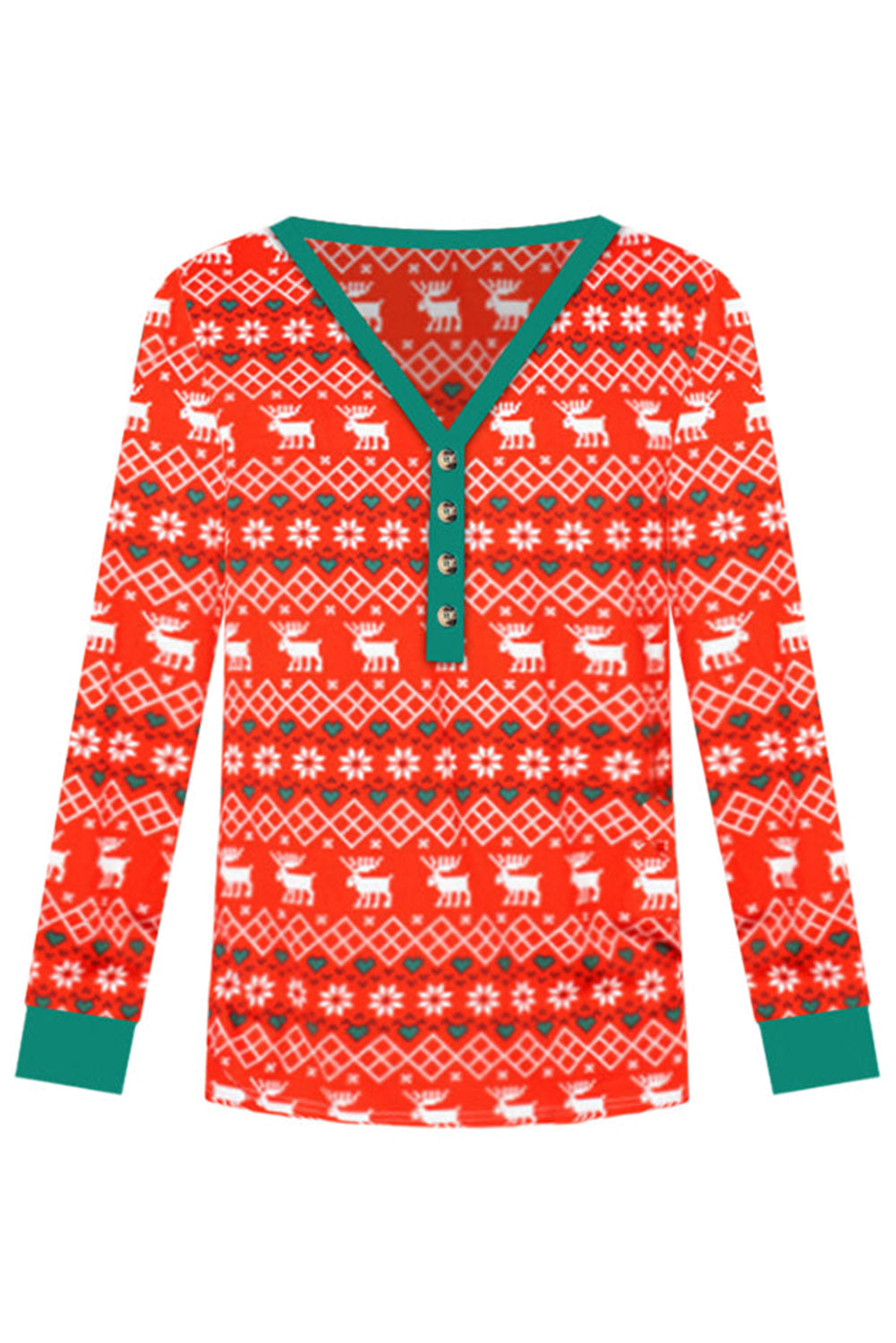 Red Christmas Print Henley Top Pajama Set Loungewear JT's Designer Fashion