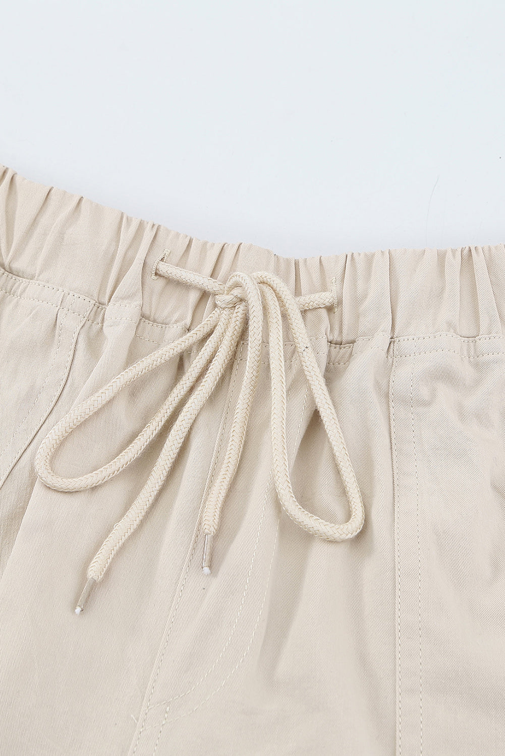 Khaki Solid Color Drawstring Frayed Hem Pocketed Shorts Casual Shorts JT's Designer Fashion