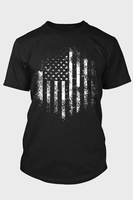 Black American Flag Pattern Print Round Neck Men's T Shirt Black 62%Polyester+32%Cotton+6%Elastane Men's Tops JT's Designer Fashion