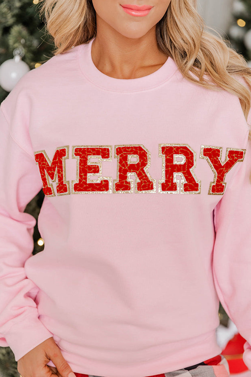 Pink MERRY Graphic Pullover Sweatshirt Pink 70%Polyester+30%Cotton Graphic Sweatshirts JT's Designer Fashion