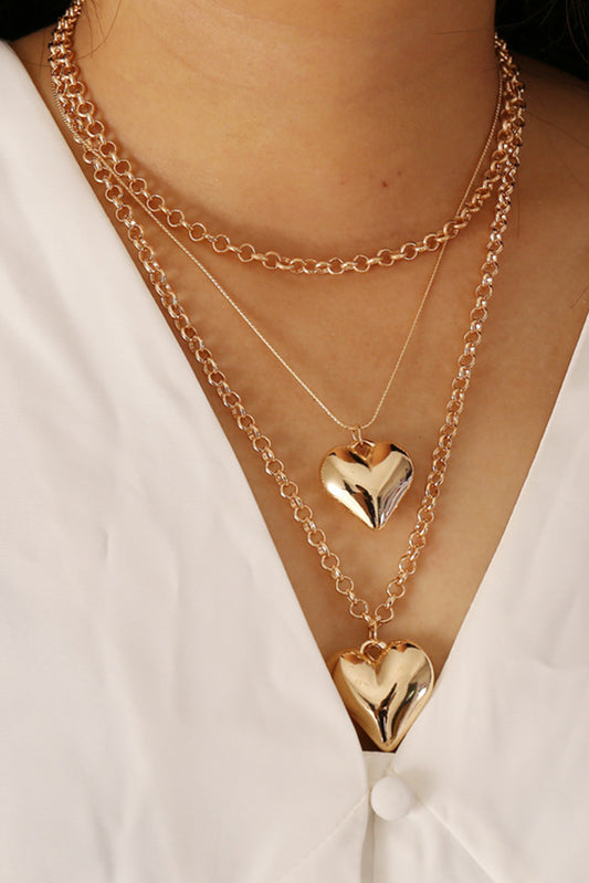 Gold Multilayer Heart Shape Pendant Valentine Necklace Jewelry JT's Designer Fashion