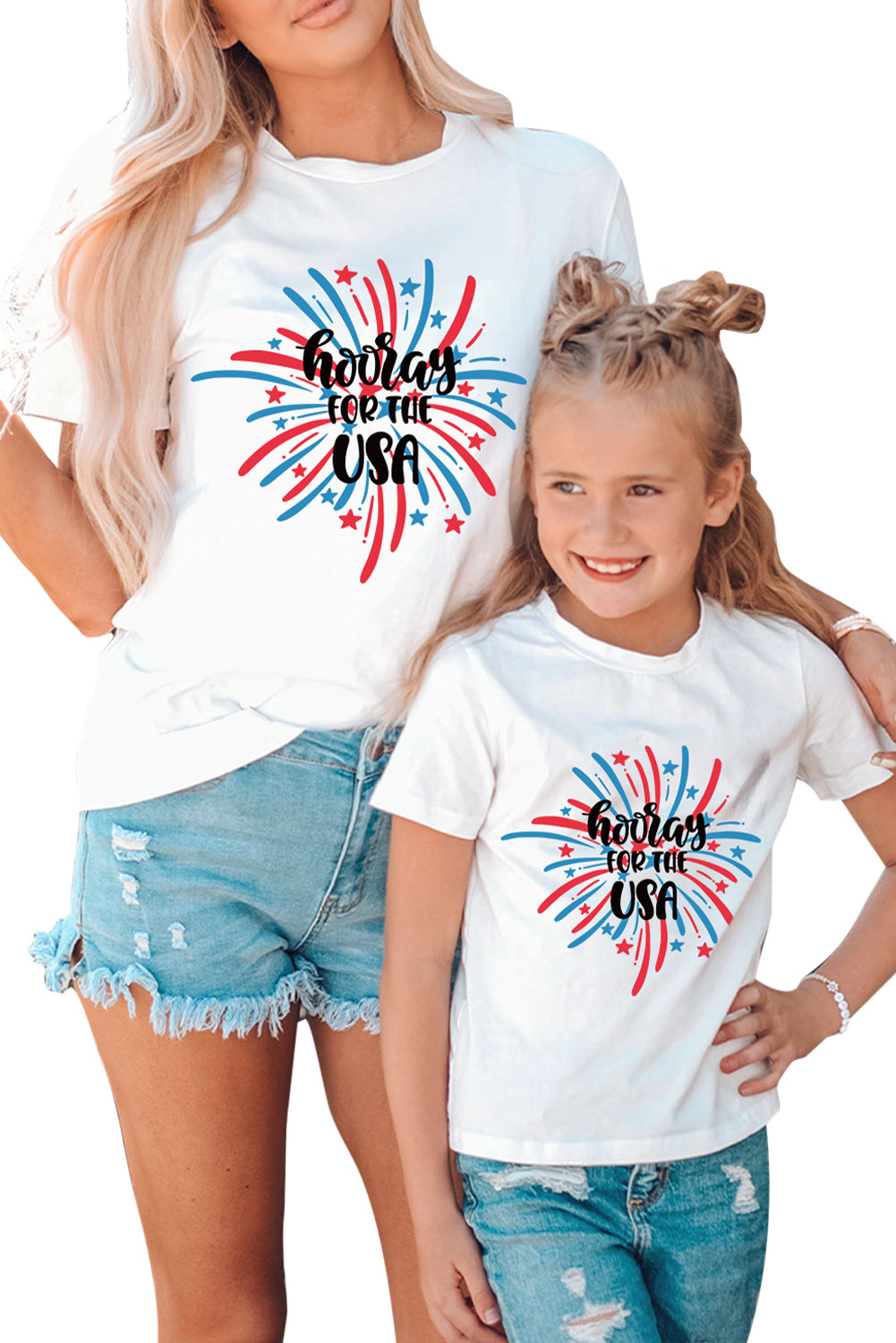 White Hoolay Of The USA Graphic Printed Short Sleeve T Shirt Family T-shirts JT's Designer Fashion