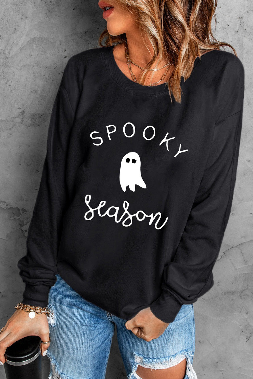 Black SPOOKY Season Ghost Graphic Sweatshirt Graphic Sweatshirts JT's Designer Fashion