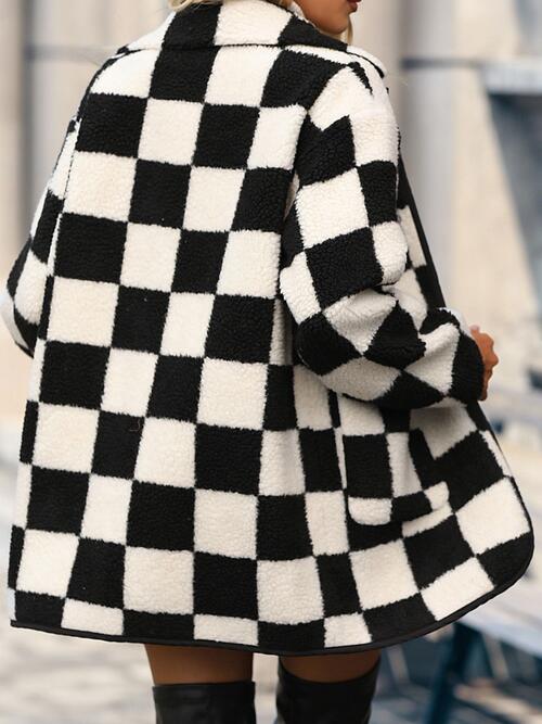 Plus Size Checkered Button Front Coat with Pockets Coats & Jackets JT's Designer Fashion