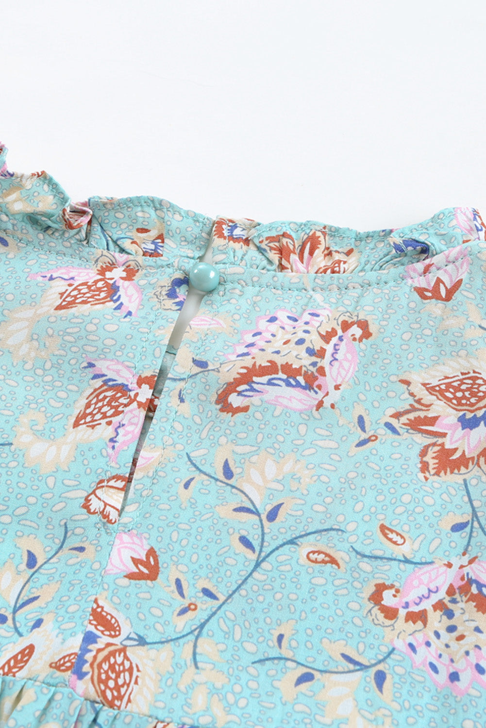 Sky Blue Floral Print Ruffled Crew Neck Sleeveless Top Tank Tops JT's Designer Fashion