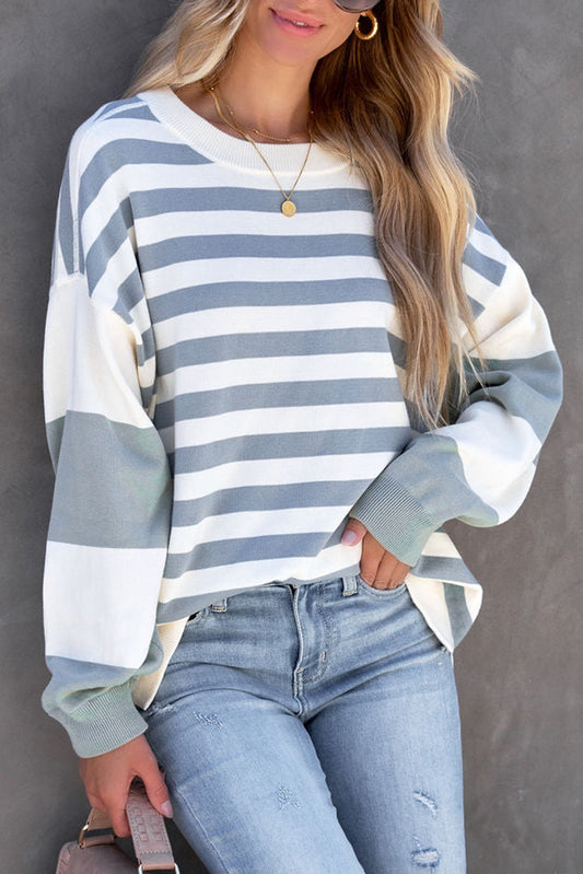 Stripe Drop Shoulder Striped Pullover Sweatshirt Stripe 100%Polyester Sweatshirts & Hoodies JT's Designer Fashion