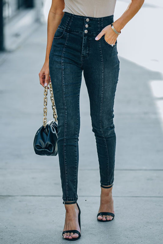 High Rise Washed Skinny Jeans Black Jeans JT's Designer Fashion