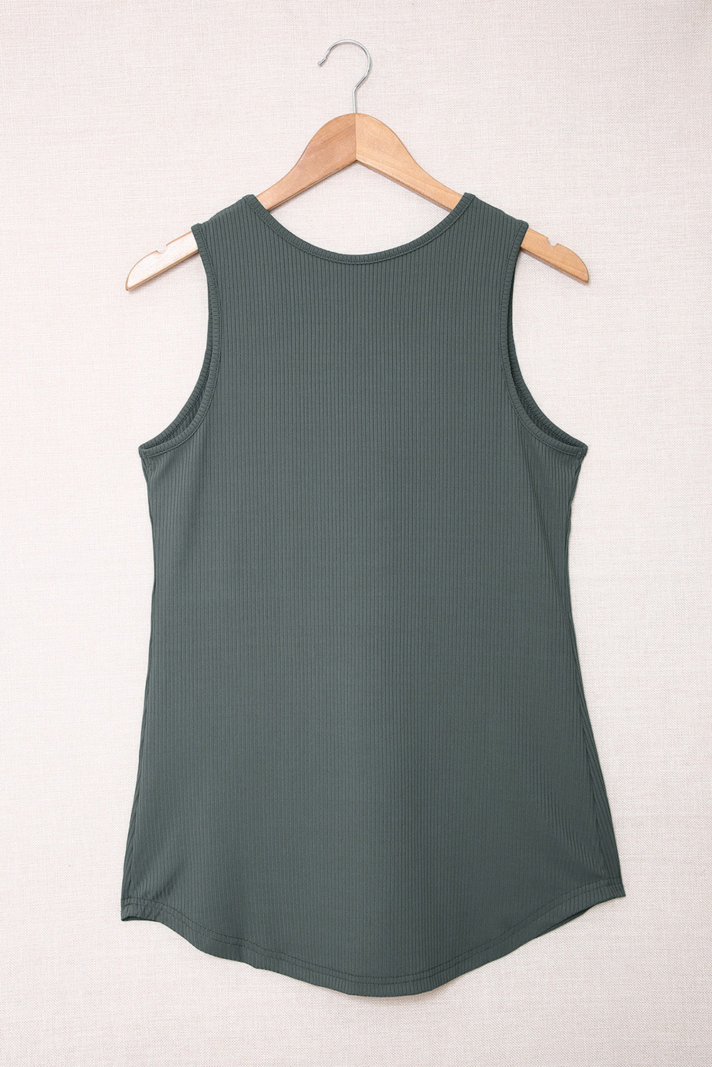Green Solid Color Buttons V Neck Ribbed Tank Top Tank Tops JT's Designer Fashion