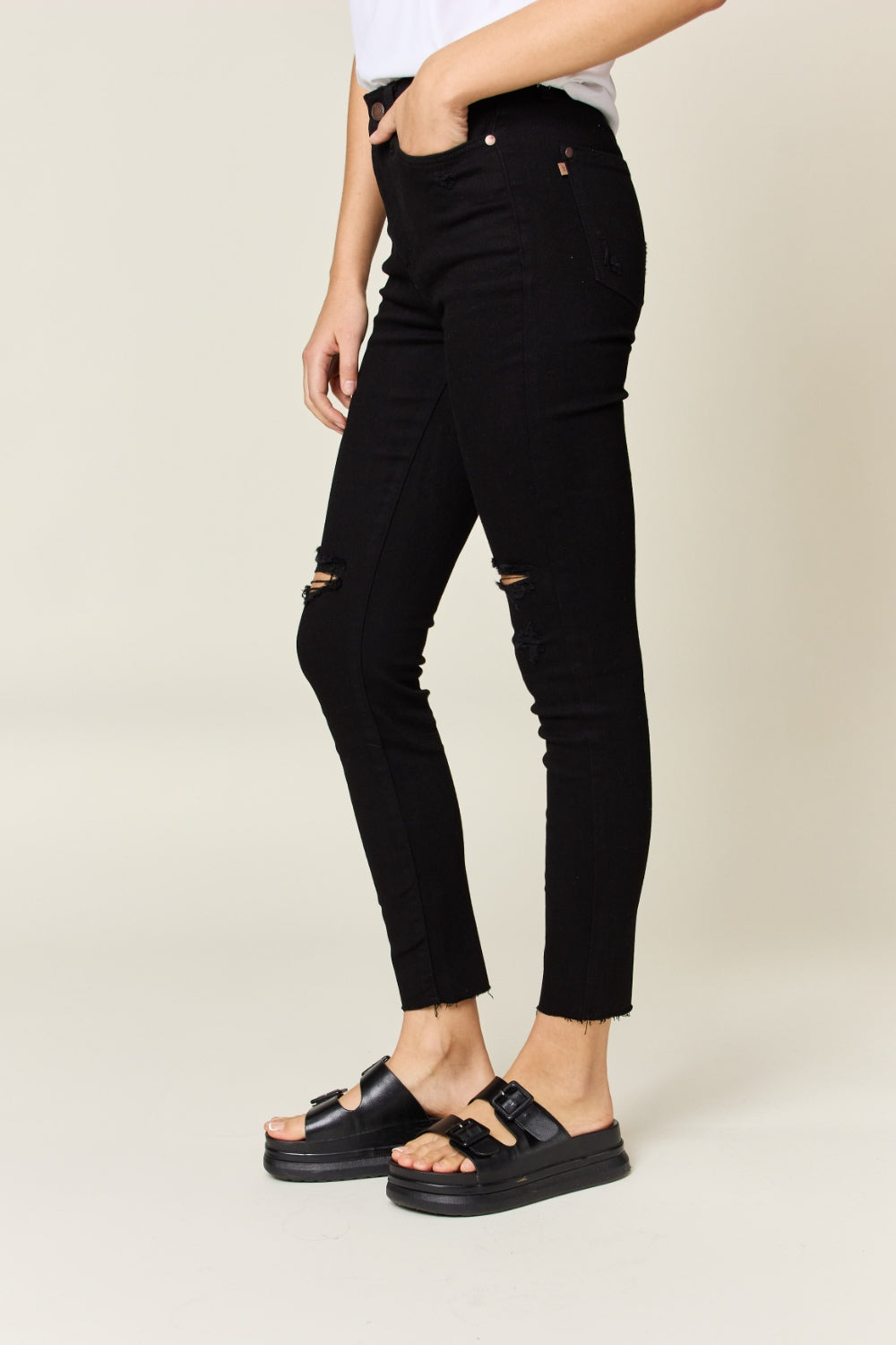 Judy Blue Full Size Distressed Tummy Control High Waist Skinny Jeans Jeans JT's Designer Fashion