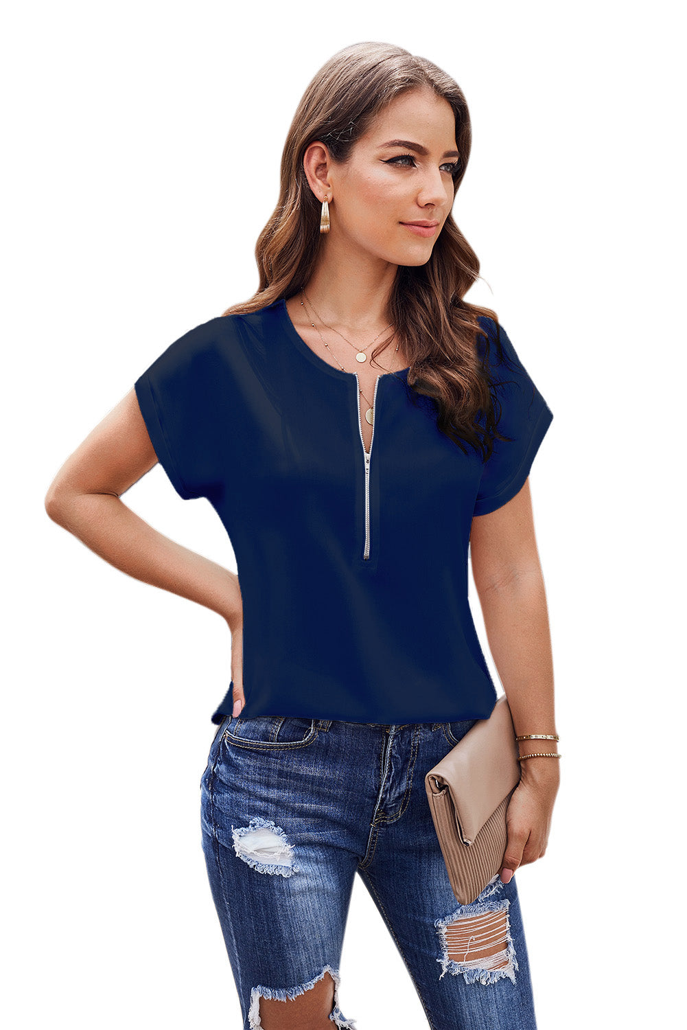 Blue Zip To It Blouse Blouses & Shirts JT's Designer Fashion
