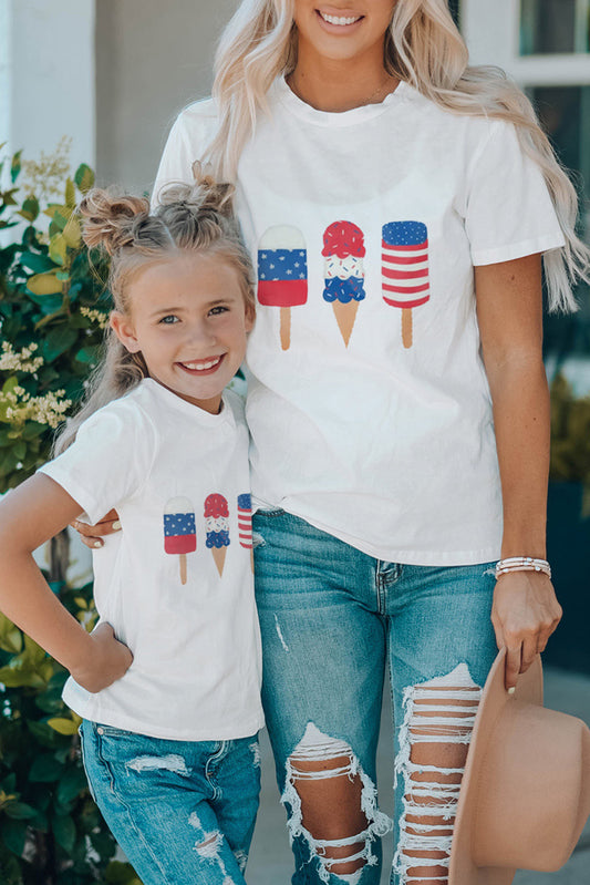 White Daughter and Me American Flag Popsicle Graphic T Shirt White 95%Cotton+5%Elastane Family T-shirts JT's Designer Fashion