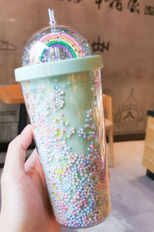 Green 550ml Glitter Rainbow Reusable Plastic Water Cup Tumblers JT's Designer Fashion
