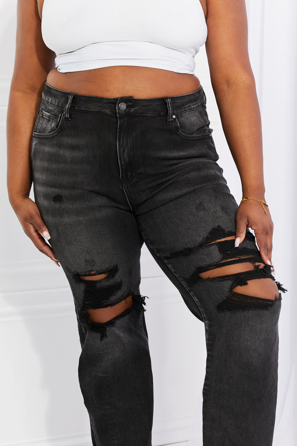 RISEN Full Size Lois Distressed Loose Fit Jeans Jeans JT's Designer Fashion