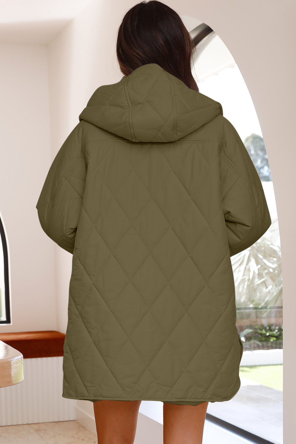 Green-2 Quilted Snap Button Hooded Coat Outerwear JT's Designer Fashion