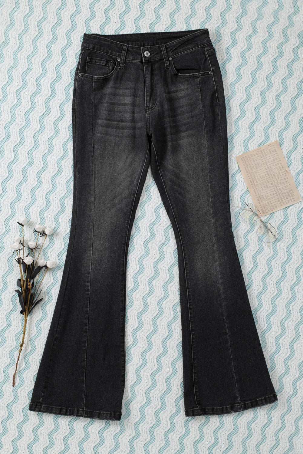 Black High Waist Flare Jeans with Pockets Jeans JT's Designer Fashion