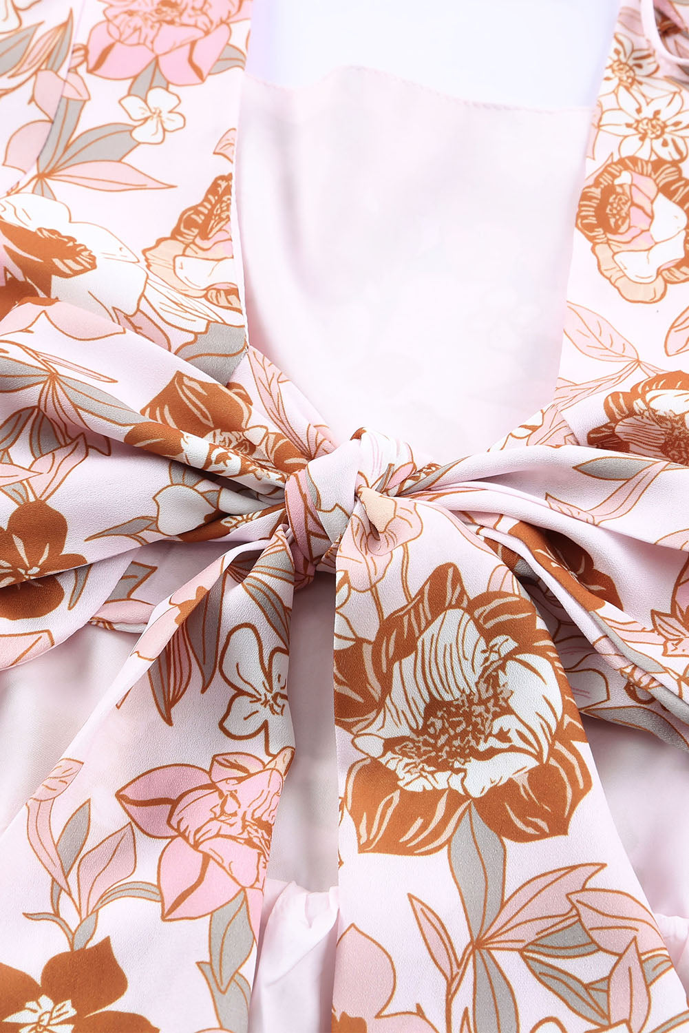 White Floral Print Bow Knot Backless Square Neck Mini Dress Floral Dresses JT's Designer Fashion