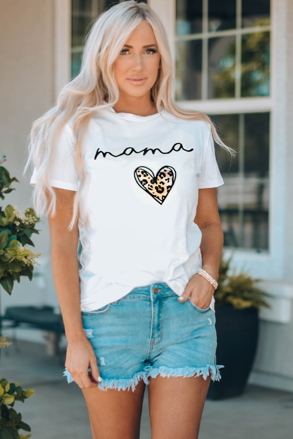 White Family Matching Mama Leopard Heart Print Short Sleeve Graphic Tee Family T-shirts JT's Designer Fashion