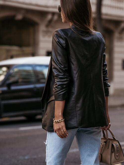 Faux Leather Open Front Blazer Coats & Jackets JT's Designer Fashion