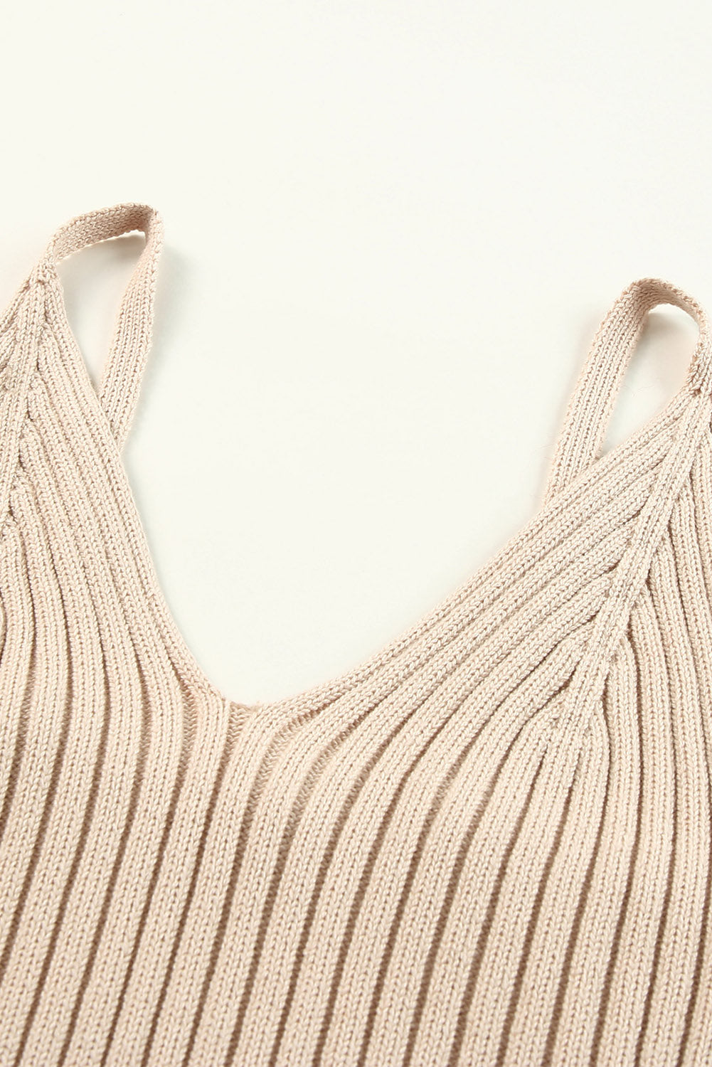 Apricot Ribbed Spaghetti Strap Cropped Knitted Tank Top Tank Tops JT's Designer Fashion
