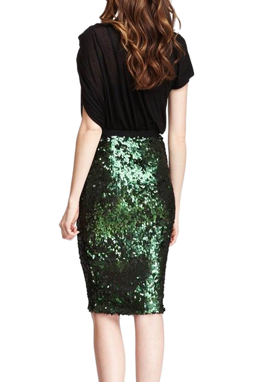 Green Glitter Me Crushed Sequin Pencil Skirt Sequin Dresses JT's Designer Fashion
