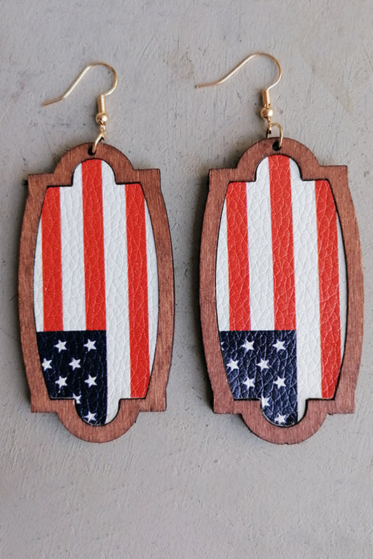 Red Wood Frame Leather Flag Earrings Jewelry JT's Designer Fashion