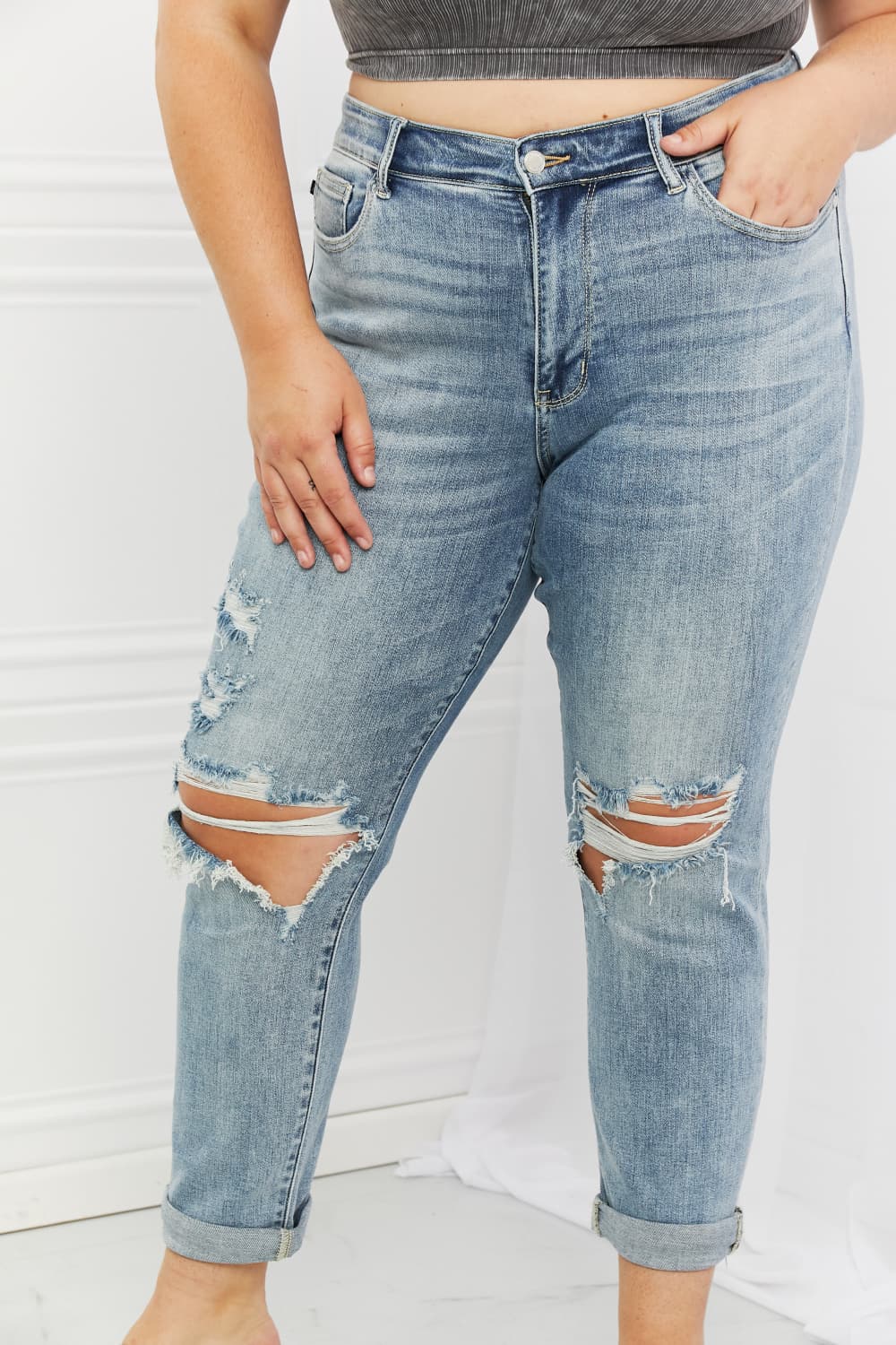 Judy Blue Malia Full Size Mid Rise Boyfriend Jeans Jeans JT's Designer Fashion