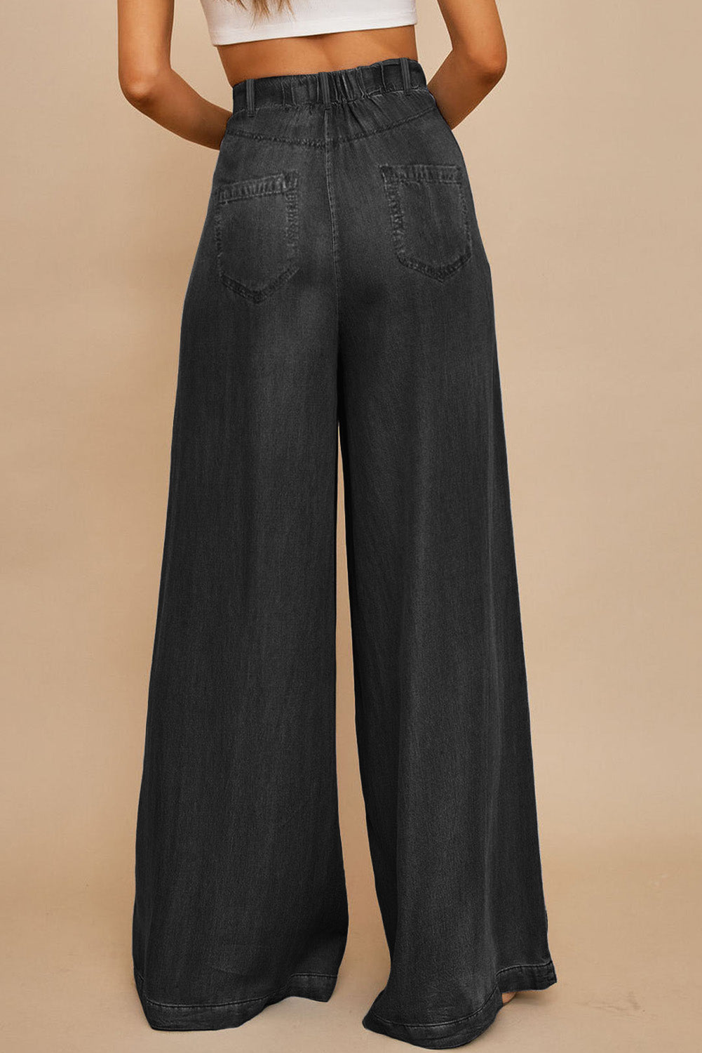 Black Tencel Wide Leg Soft Denim Pants Jeans JT's Designer Fashion