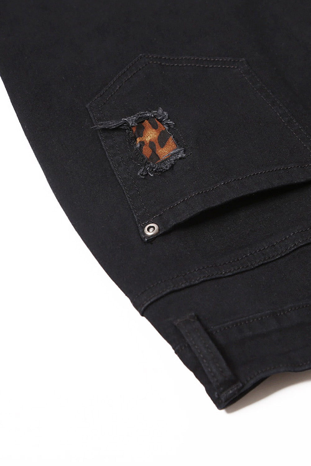 Leopard Patch Detail Black Distressed Jeans Jeans JT's Designer Fashion