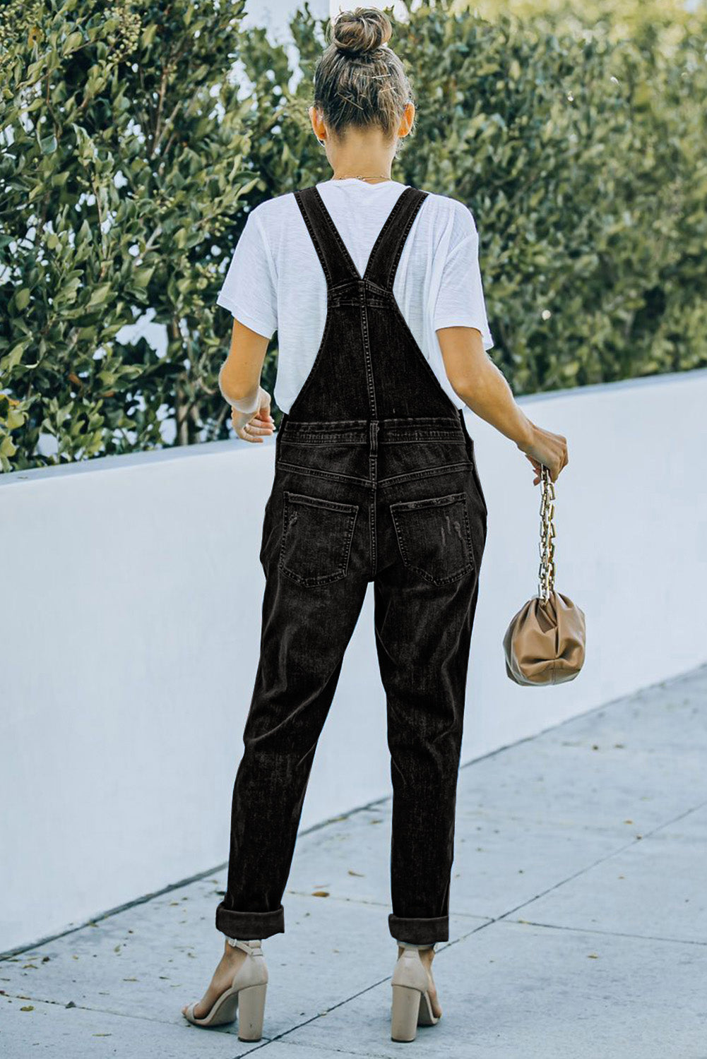 Black Distressed Bib Denim Overalls Jeans JT's Designer Fashion