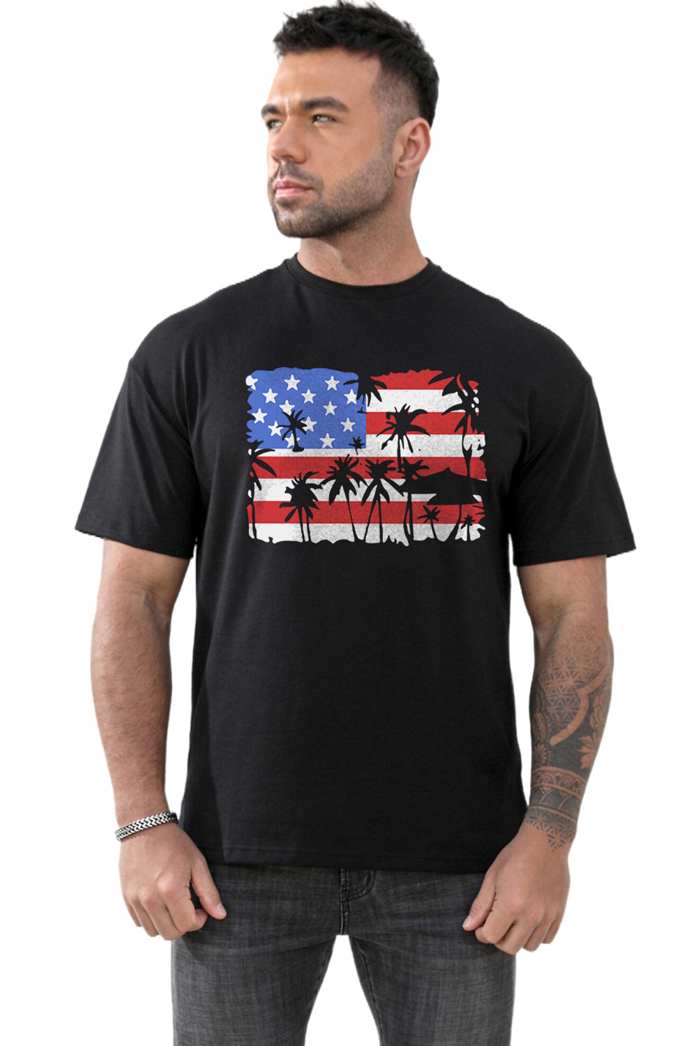 Black American Flag Plant Graphic Print Men's Oversized Tee Men's Tops JT's Designer Fashion