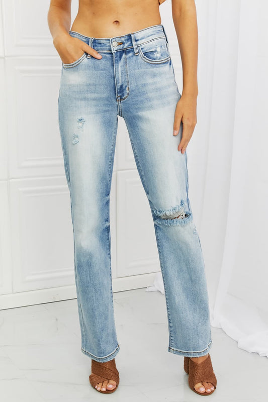 Judy Blue Natalie Full Size Distressed Straight Leg Jeans Light Jeans JT's Designer Fashion