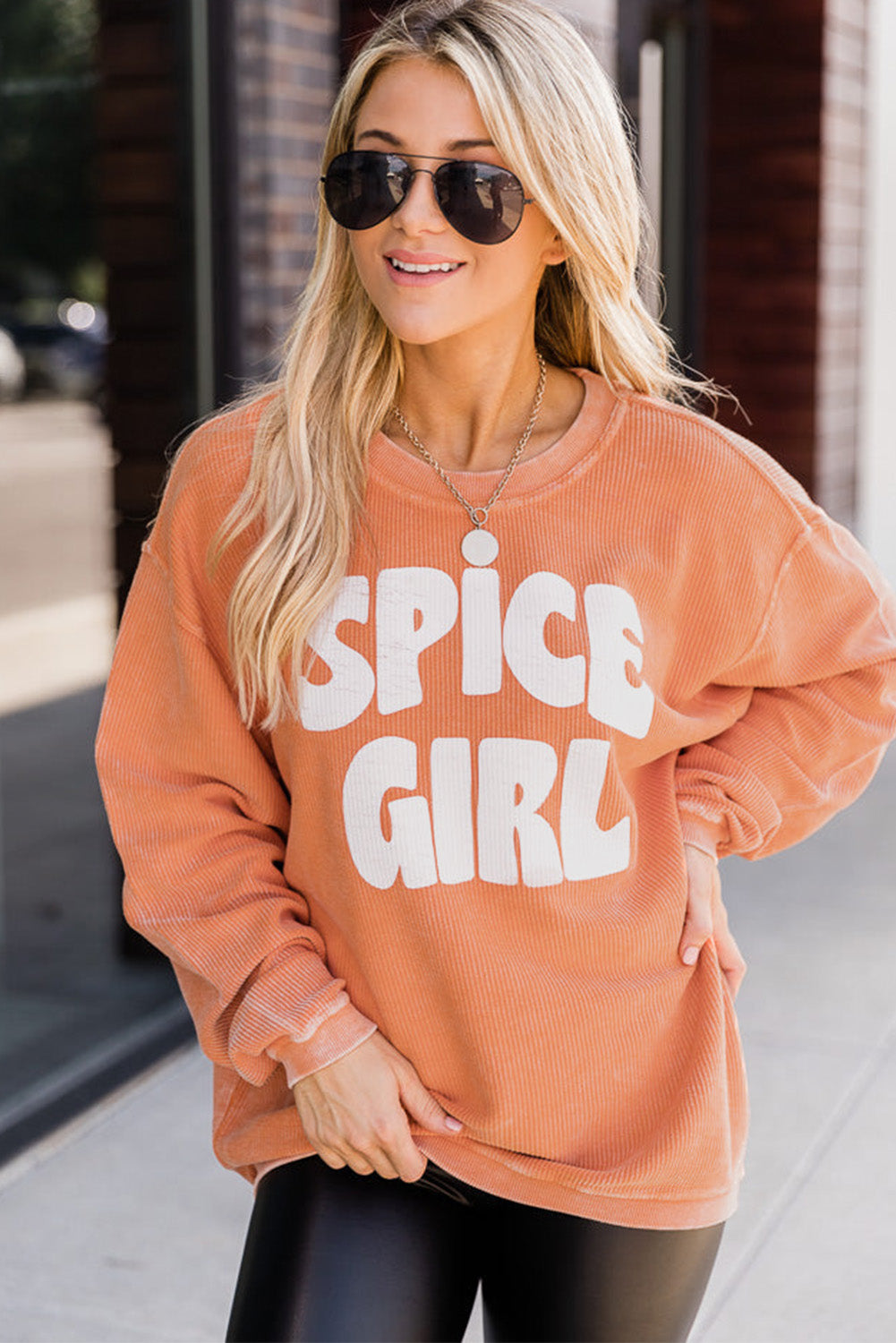 Orange Corded Spice Girl Graphic Sweatshirt Sweatshirts & Hoodies JT's Designer Fashion