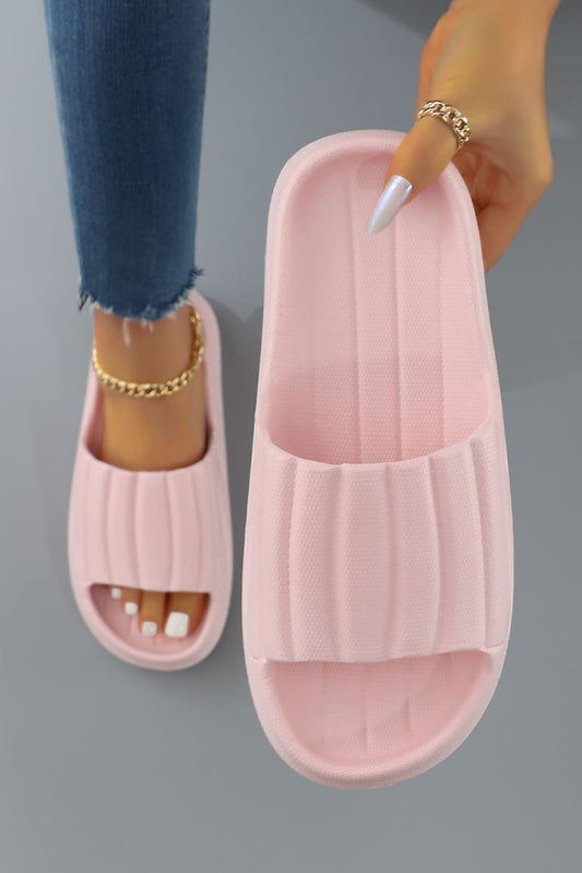 Pink Solid Ribbed Slip-On Fashion Slippers Slippers JT's Designer Fashion